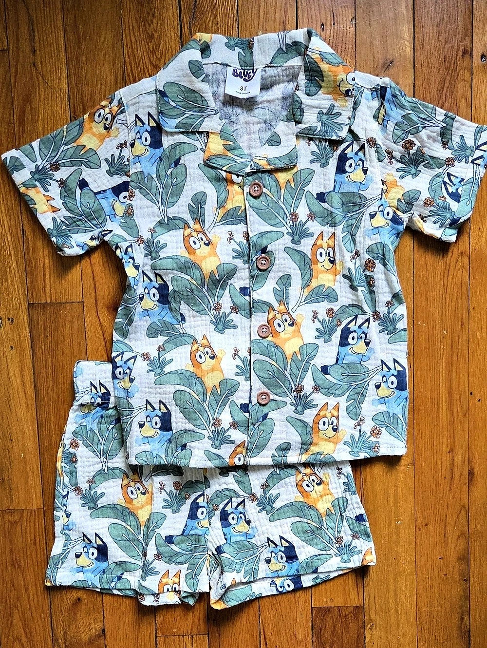 Bluey Cotton Gauze Button Down Shirt and Shorts Set Boys 3T